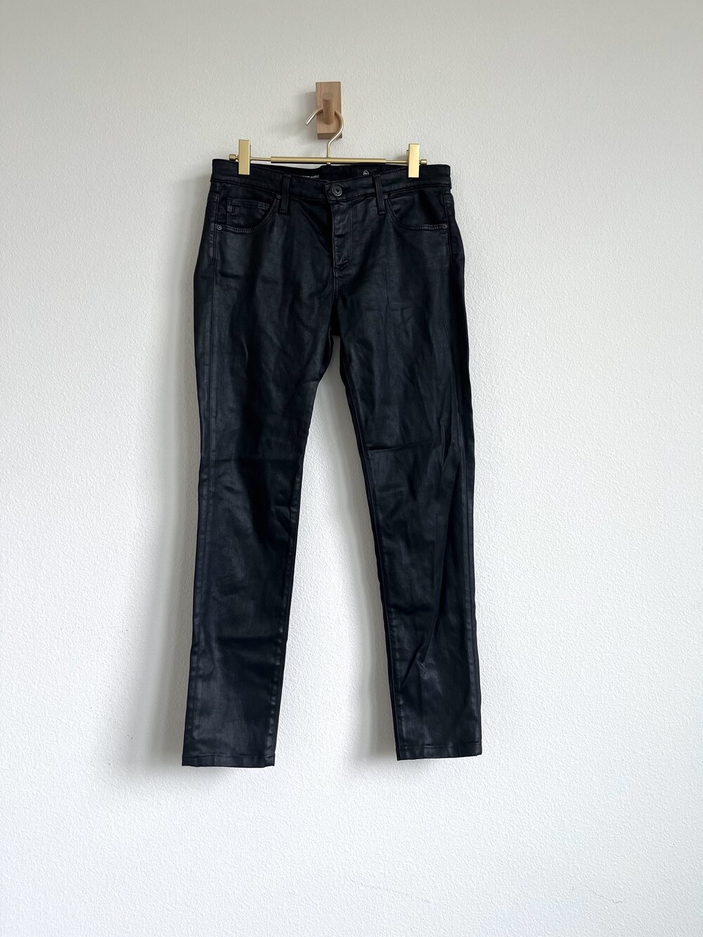 AG Adriano Goldschmied Biker Glam The Legging Ankle Coated Black Skinny Jeans